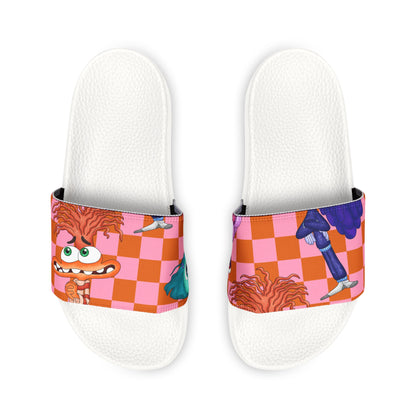 Youth Removable-Strap Sandals — Pink Checkerboard Cartoon Slides