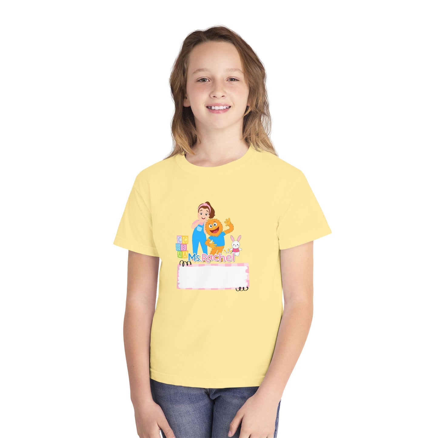Youth Name-Label T-Shirt - Cute Preschool Daycare Shirt with Blocks & Bunny