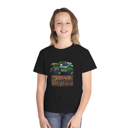 Youth Monster Truck Tee — Personalized "Trenton" Name Design