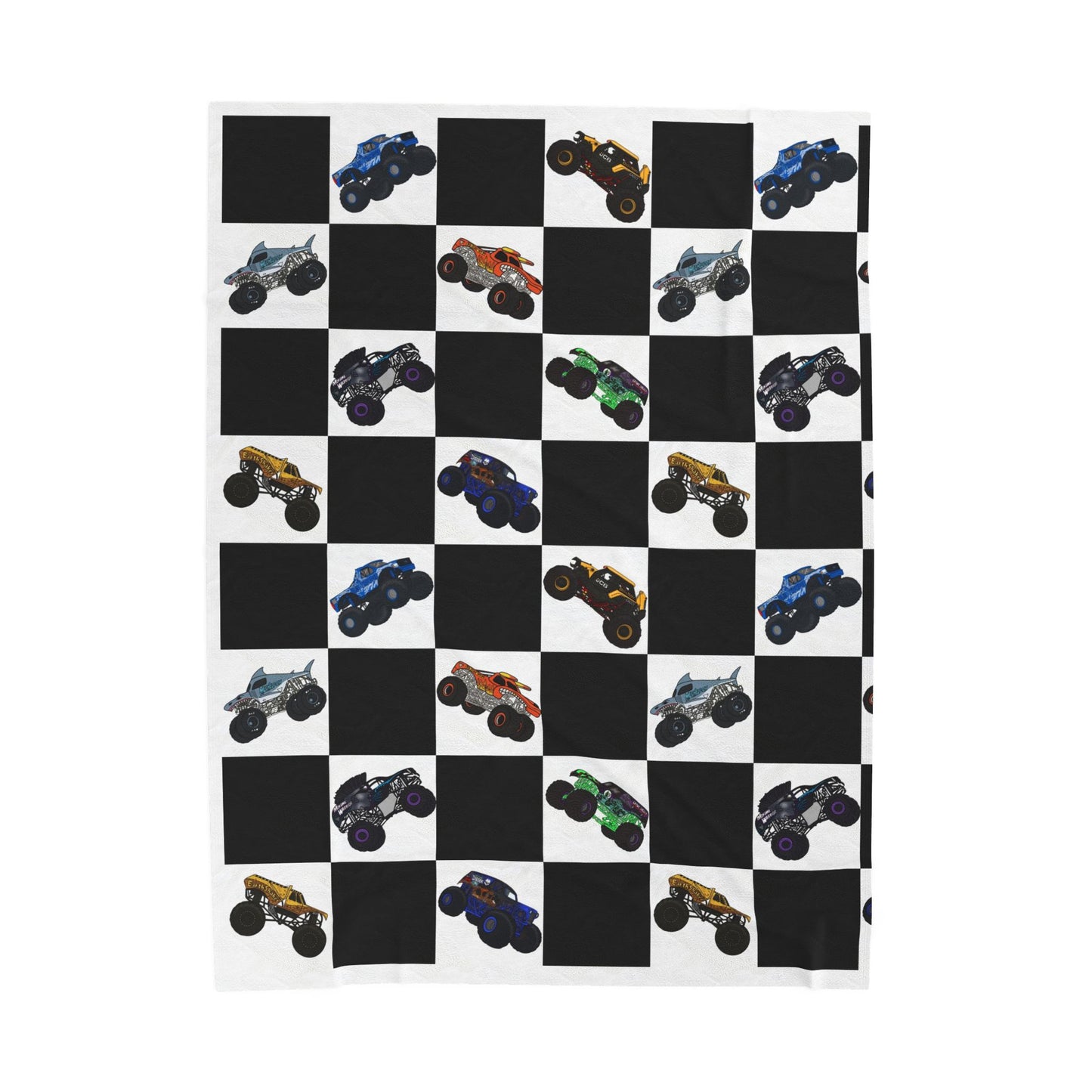 Monster Truck Checkered Velveteen Plush Blanket — Kids Racing Throw