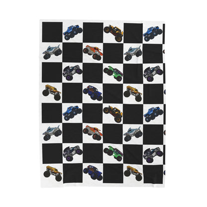 Monster Truck Checkered Velveteen Plush Blanket — Kids Racing Throw