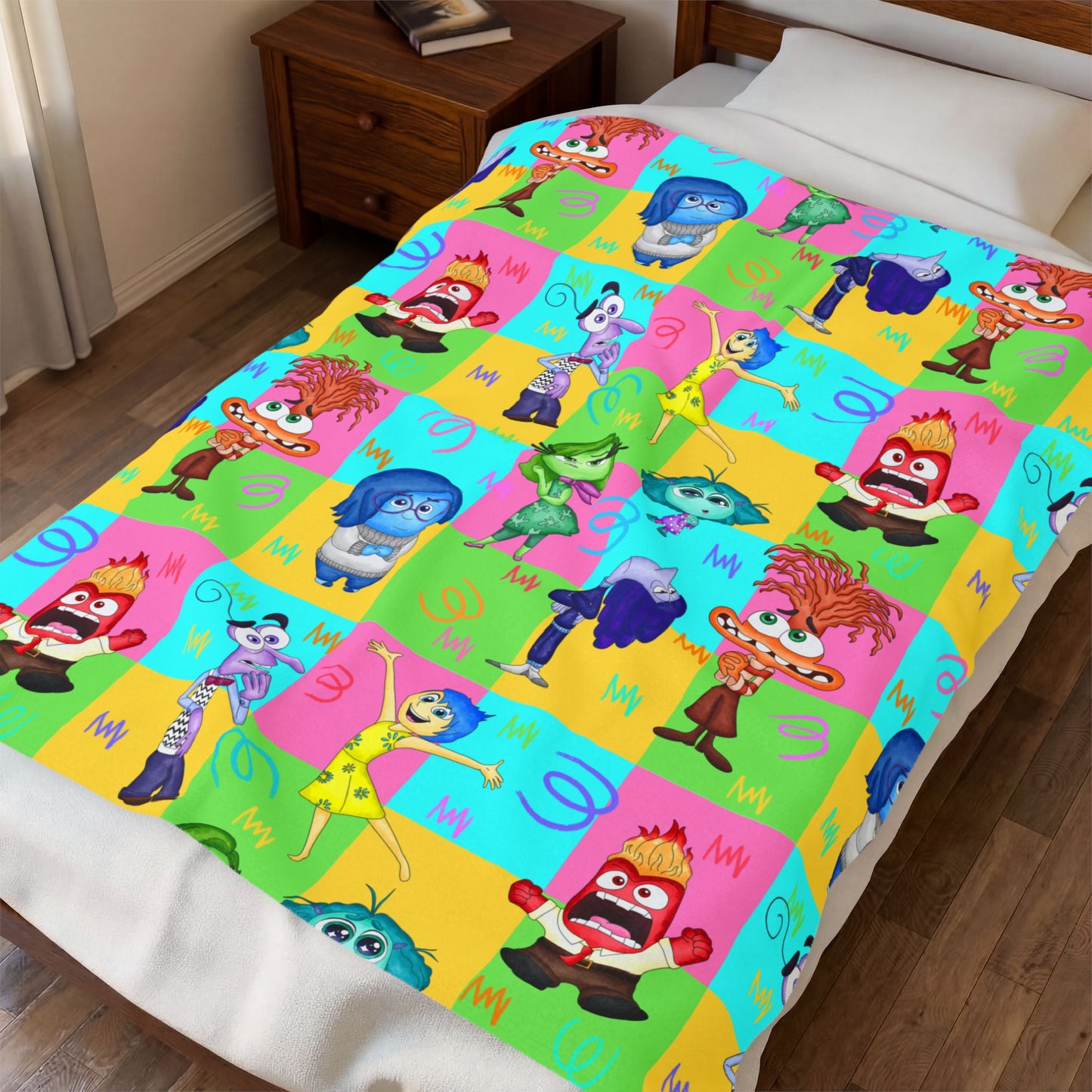 Inside Out Characters Velveteen Plush Blanket – Colorful Emotions Throw for Kids