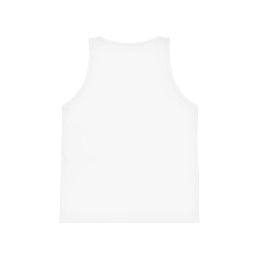 Kids Summer Beach Tank Top — Pink Crab, Surfboard & Sand Pail Graphic