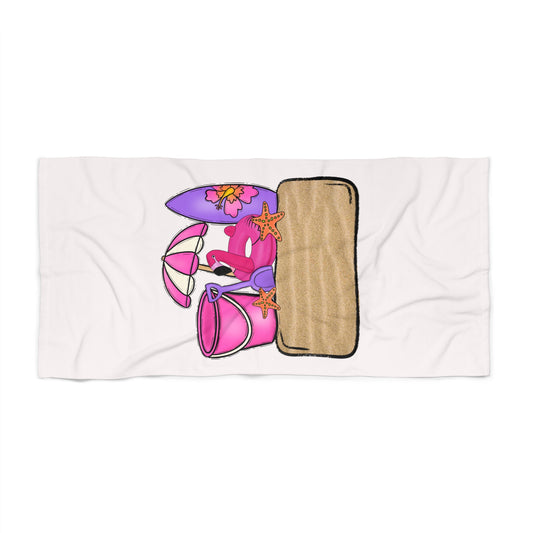 Beach Towel - Pink Flip Flops & Surfboard Summer Beach Towel