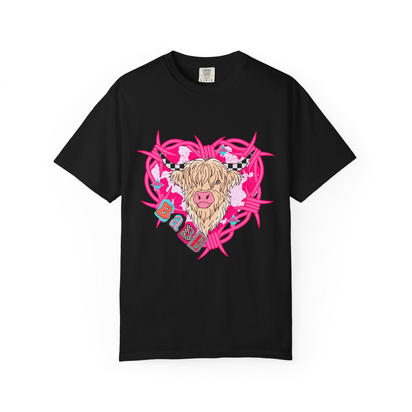 Highland Cow Heart T-Shirt — Cute Pink Scottish Cow Graphic Tee