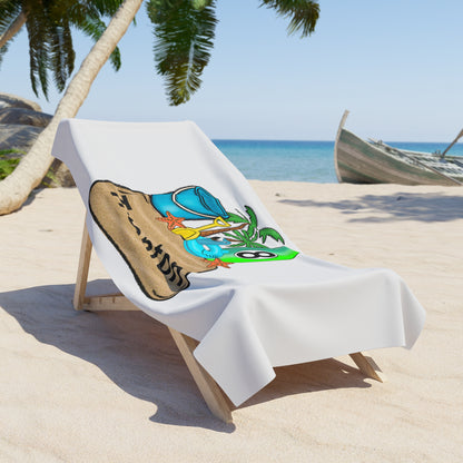 Personalized Beach Towel — Tropical Surf & Sand Design with Name (Trenton)