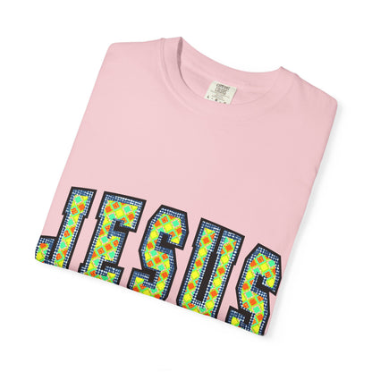 Jesus Saves T‑Shirt — Floral Mosaic Faith Tee for Christians