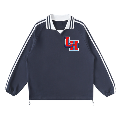 Contrast Striped Lapel Collar Sweatshirt