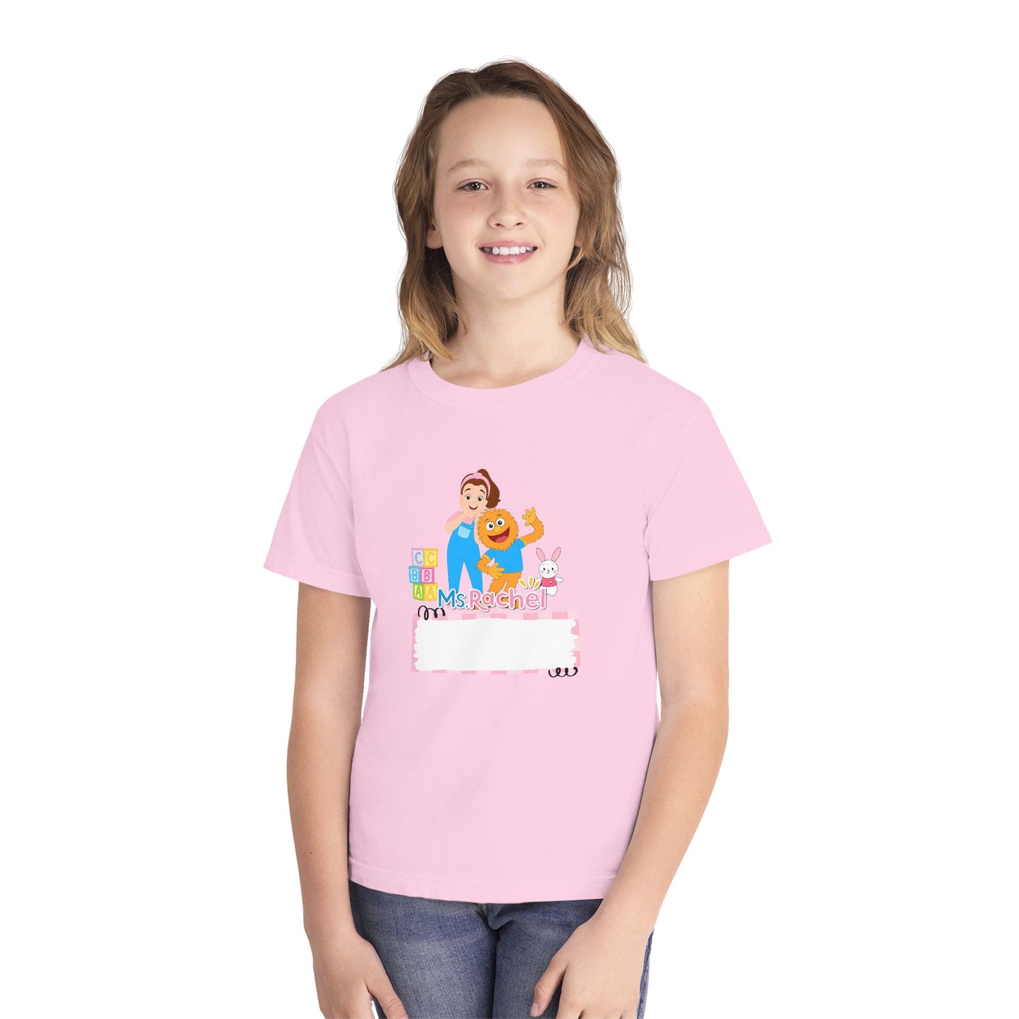 Youth Name-Label T-Shirt - Cute Preschool Daycare Shirt with Blocks & Bunny