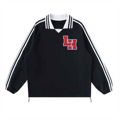 Contrast Striped Lapel Collar Sweatshirt